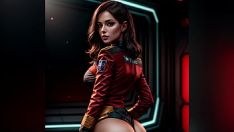 Abspielen Hübsches mädchen auf einem raumschiff, perfekter arsch und titten, manga- und anime-inspiriert, star trek, ki-mädchen