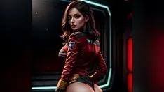 Abspielen Hübsches mädchen auf einem raumschiff, perfekter arsch und titten, manga- und anime-inspiriert, star trek, ki-mädchen
